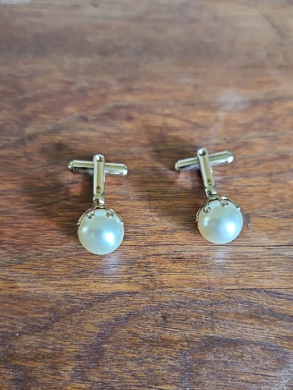 Gold-Tone Faux Pearl Cufflinks